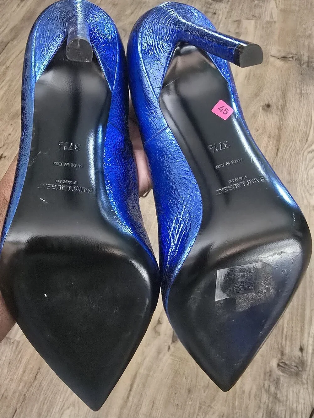 Saint Laurent Metallic Electric Blue Pointed-Toe Stilettos - Picture 4 of 6